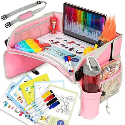 Pillani Kids Travel Tray for Car - Car Seat Tray for Kids Travel, Car Trays for Kids Roadtrip Essentials, Car Seat Table Tray for Kids Road Trip Activities - Toddler Lap Desk Organizer for Carseat