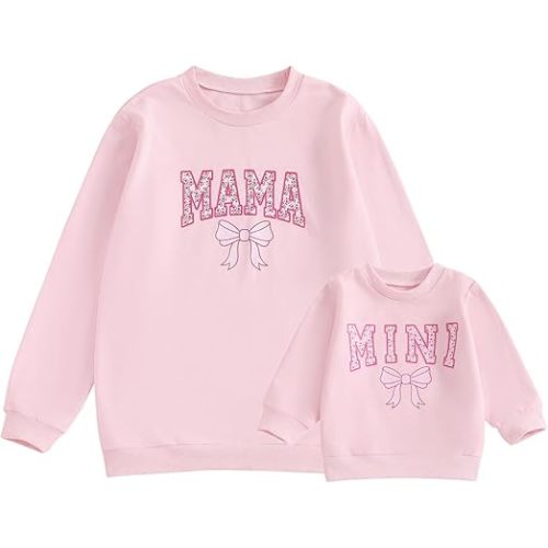Karwuiio Mommy and Me Fall Outfits Mama and Mini Sweatshirts Family Matching Outfits Letter Print Pullover Sweatshirt Tops
