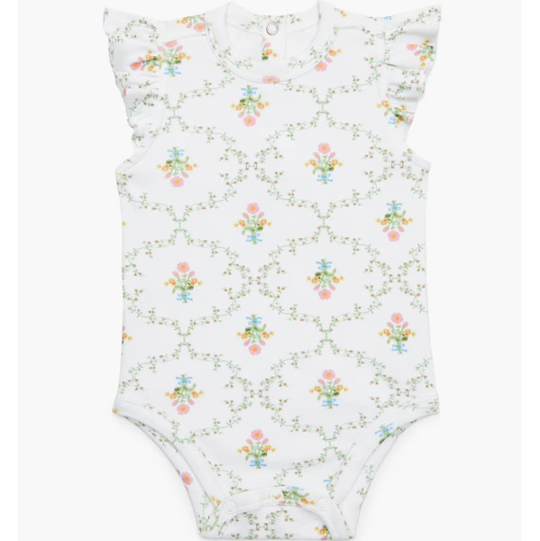 The Jillee Ruffle Onesie - Pastel Trellis – Hill House Home