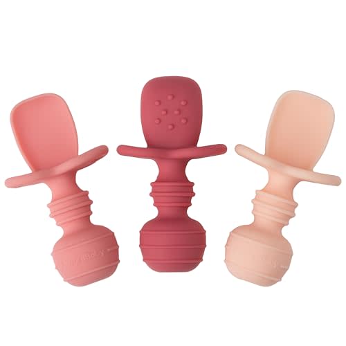 Upward Baby 3 pack Silicone Baby Feeding Spoon with Anti Choke Barrier - Baby Spoons Self Feeding 6 Months, First Stage Infant Supplies and Toddler Utensils, Baby Led Weaning Soft-Tip Training Spoon
