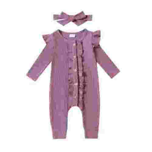 BLVB Newborn Baby Girl Outfit Long Sleeve One-Piece Romper Jumpsuit and Headband Infant Fall Winter Clothes Sets