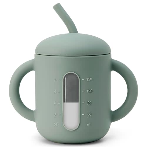 SAMiGO Silicone Baby Straw Cup for 6 12 18 Months, Sippy Cup for Infant and Toddler Training and Water Drinking, 6 OZ