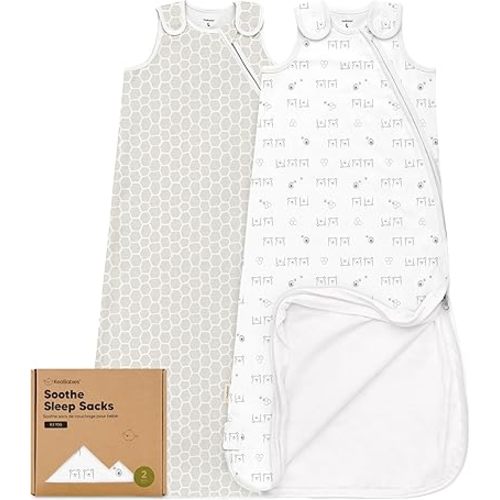 2-Pack Organic Baby Sleep Sacks,100% Cotton - Soft & Breathable 0.5TOG Baby Wearable Blanket,Toddler Sleeping Sack 18-24 months,Easy to Wear Transitional Swaddles for Newborns,Infants (Bumble Bear, L)