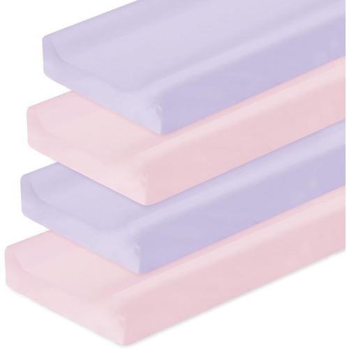 Changing Pad Cover for Girls 4 Pack, Baby Fitted Changing Table Cover Sheets, Soft Breathable for 32"x16" Diaper Change Table Pad, Bassinet Sheets Neutral - Pink and Violet