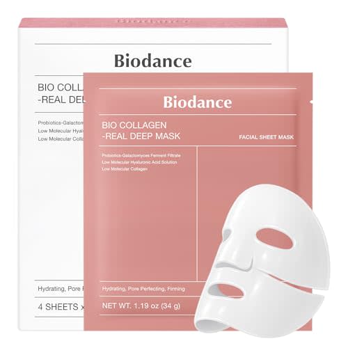BIODANCE Bio-Collagen Real Deep Mask, Hydrating Overnight Hydrogel Face Mask, Pore Minimizing, Elasticity, Plumping, After Sun Care, Travel Essentials for Women, Korean Skin Care | 1.19oz(34g) x 4ea