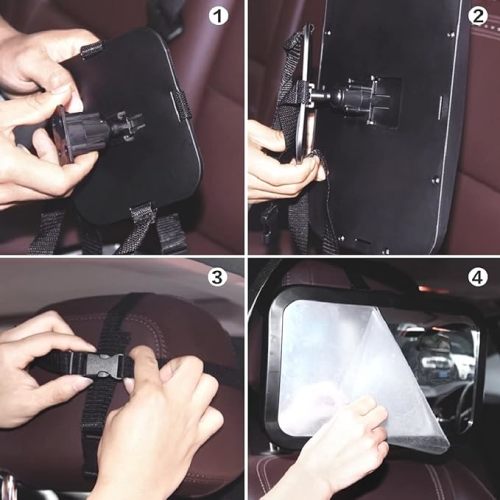 Baby Car Mirror, DARVIQS Car Seat Mirror, Safely Monitor Infant Child in Rear Facing Car Seat, Wide View Shatterproof Adjustable Acrylic 360°for Backseat, Crash Tested and Certified for Safety - Black
