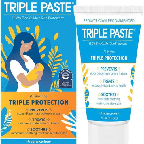 Triple Paste Diaper Rash Cream for Baby - 2 oz Tube - Zinc Oxide Ointment Treats, Soothes and Prevents Diaper Rash - Pediatrician-Recommended Hypoallergenic Formula with Soothing Botanicals