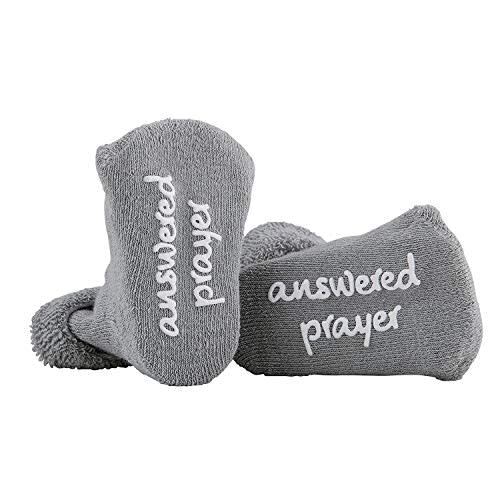 Stephan Baby Non-Skid Gray Socks with Inspirational Phrases, Answered Prayer, Fits 3-12 Months