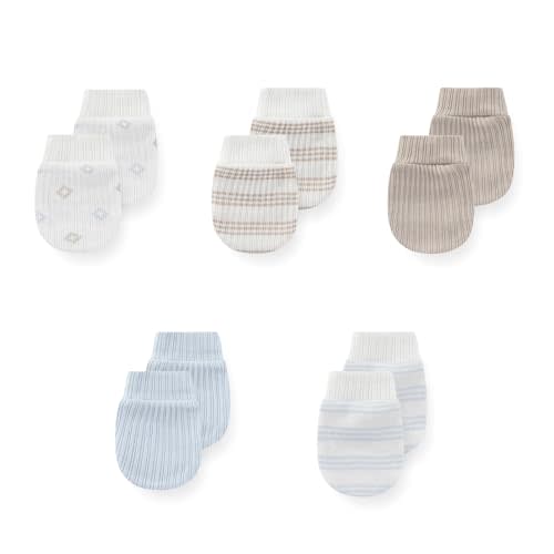 JELYLOVE 5 Pack Unisex New Born Boy Girls Anti Scratch Mittens Cotton Soft Baby Gloves 0-3 Months Infant Essentials