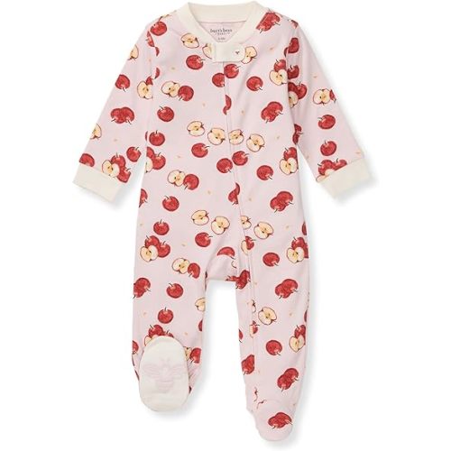 Burt's Bees Baby Girls Zip Front One-Piece Pajamas, Sleep & Play Loose Fit, 100% Organic Cotton, Newborn