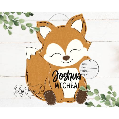 Boy Fox Hospital Birth Announcement Door Hanger, Fox Nursery Name Sign, Birth Stats Sign, Barn Hospital Door Wreath, Birth Announcement Sign