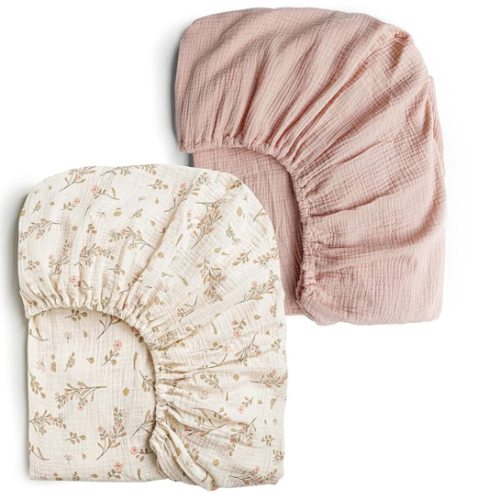 Konssy Muslin Crib Sheets for Girl Boy, 2 PCS Soft and Breathable Cotton Baby Sheets for Standard Crib Mattress, 52"x 28" (Floral, Pink)