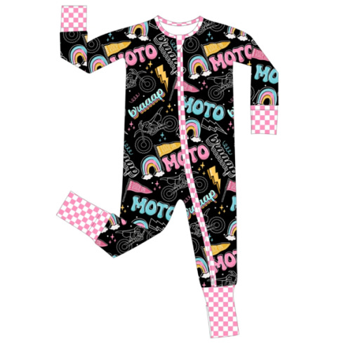 Moto Girl Zip Up Pajamas (0/3M - 18/24M) | Strictly Wild