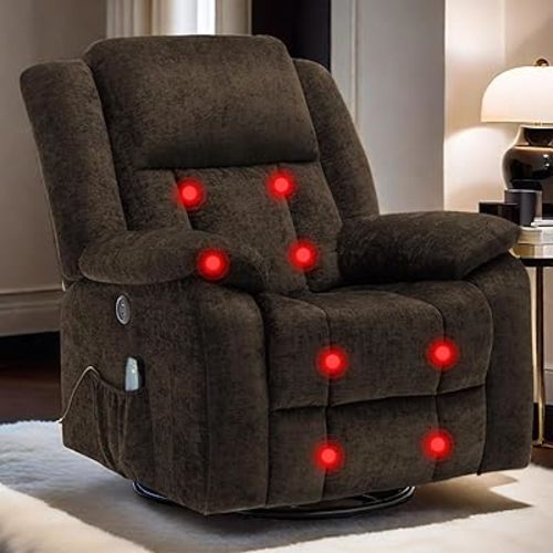 Rocker Recliner Chair, Glider Recliner Chairs for Adults, 360° Swivel Recliner with Massage and Heating, Rocking Recliner Chair with Side Pockets and USB for Living Room, Bedroom, Nursery