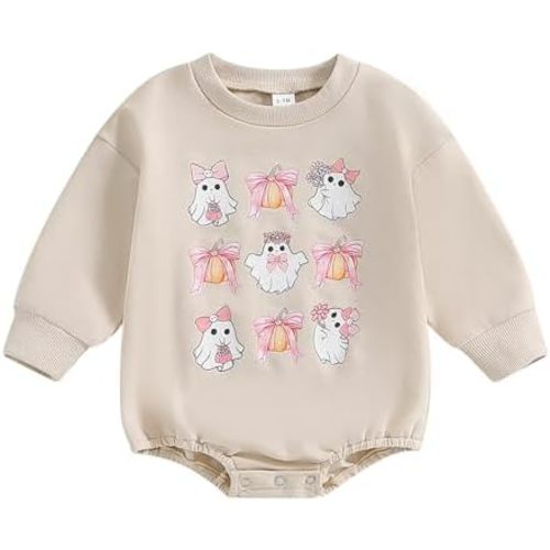 VISGOGO Newborn Baby Girl Boy Bubble Romper 3 6 9 12 18M Onesie Sweatshirt Long Sleeve Oversized Fall One-Piece Bodysuit
