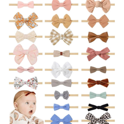 jollybows 24 PCS Baby Headbands and Bows Hairbands Soft Nylon Elastics Handmade Girls Hair Accessories for Newborn Babies Infant Toddlers Kids