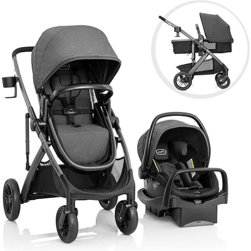Evenflo Pivot Suite Travel System with LiteMax Infant Car Seat with Anti-Rebound Bar Devon Gray