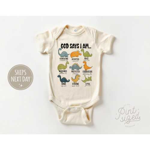 God Says I Am Handsome Baby Onesie® - Cute Religious Bodysuit - God Says I Am Strong Onesie® - Baby Gift