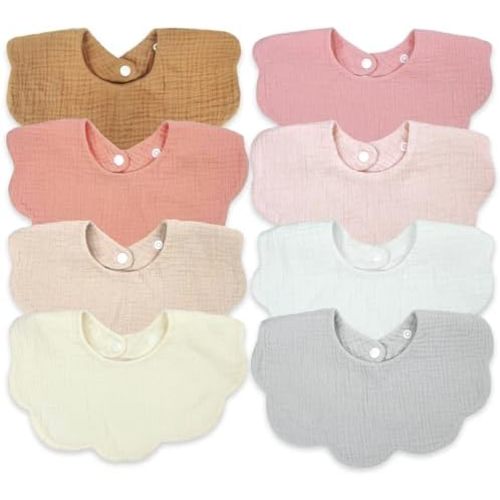EllieHouse Baby Bibs for Girls Boys 8 Pack Muslin Drool Teeth Drooling Teething Bibs Muslin Cotton for Toddler Infant