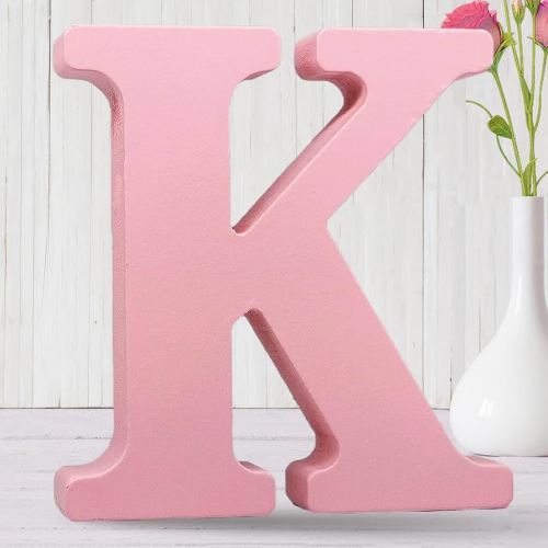 AOCEAN 8 Inch Pink Wood Letters Unfinished Wood Letters for Wall Decor Decorative Standing Letters Slices Sign Board Decoration for Craft Home Party Projects (K)