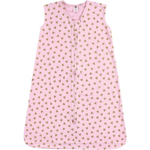 Hudson Baby Unisex Baby Cotton Sleeveless Wearable Sleeping Bag, Sack, Blanket, Gold Hearts, 6-12 Months