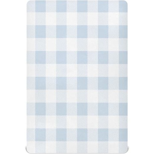 Kigai Sky Blue Plaid Crib Sheets for Boys Girls Jersey Knit Fitted Crib Sheet Baby Crib Sheet for Standard Crib and Toddler Bed Mattresses, Cozy Soft Breathable, 28 x 52 inch