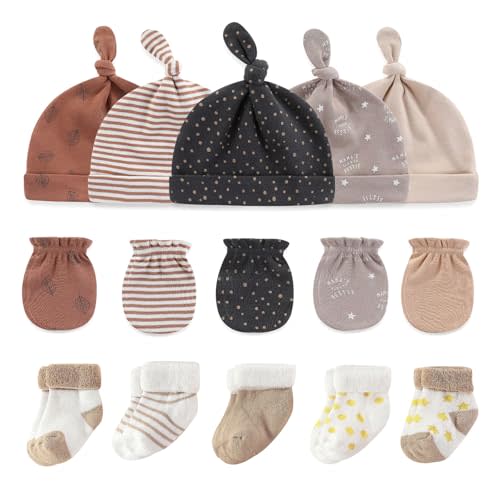 Ruliby Baby Hats Mittens and Socks Set Cotton Newborn Hat Beanie Soft Infant Girls Boys Caps Gloves 0-6 month