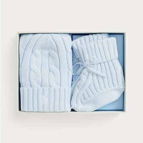 Cable-Knit Cotton Beanie & Bootie Set