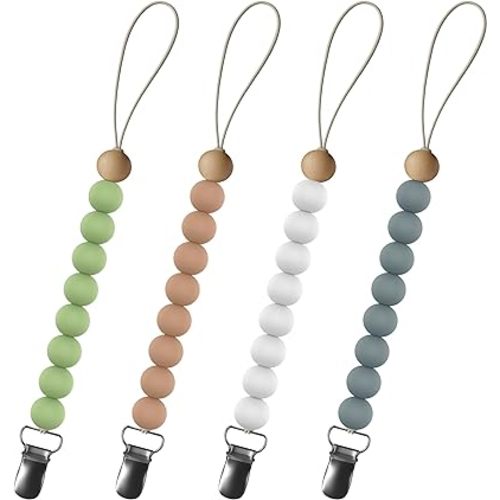 4 Pack Soother Clip, Pacifier Clip, Silicone Pacifier Value Pack, o1brand (Assorted)