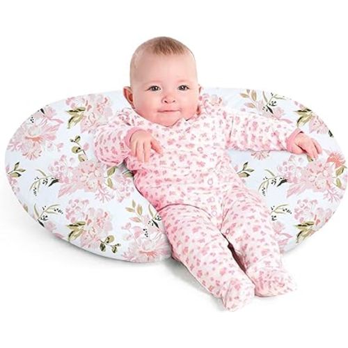 Little Grape Land Nursing Pillow, Breastfeeding Pillow with Removable Cover with Breathable Filling, Feeding Support Pillow for 0-16 Months, Multifunctional Support Cushion for Travel, Rose Floral