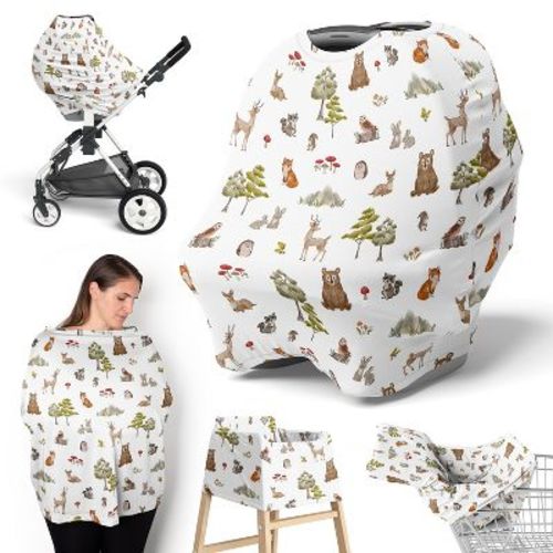Sweet Jojo Designs Boy, Girl, Unisex/Gender Neutral 5-in-1 Multi Use Baby Nursing Cover Watercolor Woodland Forest Animals Multicolor
