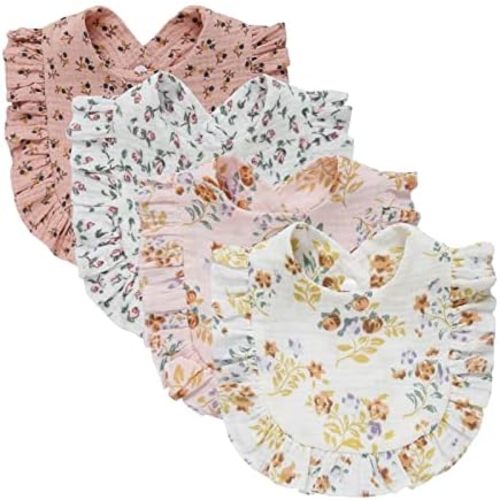 4 PACK Solid Muslin Baby Drool Bibs Set for Unisex Boys Girls Cotton Adjustable Teething Feeding Drooling Bibs