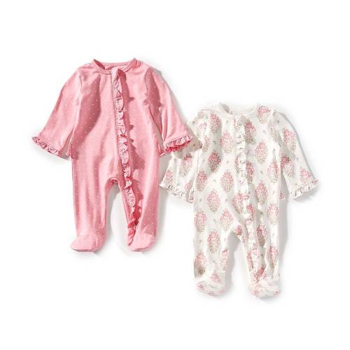 Little Me Baby Girls Printed Bamboo-Blend Footed Coverall & Pindotted Bamboo-Blend Footed Coverall Set