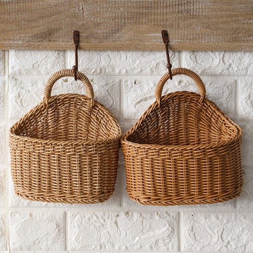 Mairbeon Storage Basket Breathable Minimalist Design Plastic Hanging Woven Rattan Basket for Home