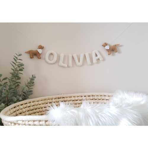 Felt name banner,felt name garland ,golden retriever garland with name