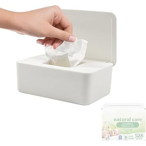 Wipes Dispenser, Refillable Wipes Container Compatible with Huggies, Wipe Holder Keeps Clean, Weighted Wipe Case for Easy Pull, with Sealing Lid for Fresh, Non-Slip, for Home and Travel