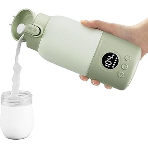 Portable Bottle Warmer for Travel, 2-Min Fast Heating Baby Bottle Warmer, 12.8oz Formula Container to Go for Breastmilk, Baby Essentials with Long-Lasting Keep Warm Function