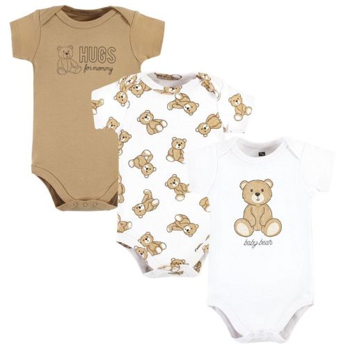 Hudson Baby Cotton Bodysuits, Teddy Bears 3-pack, Newborn