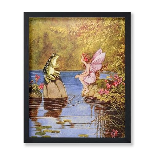 Poster Master The Little Green Road To Fairyland Poster - Frog and Fairy Print - Fairy Art - Frog Art - Lake Art - Children's Book Art - Great Nursery or Kid's Room Decor - 8x10 UNFRAMED Wall Art