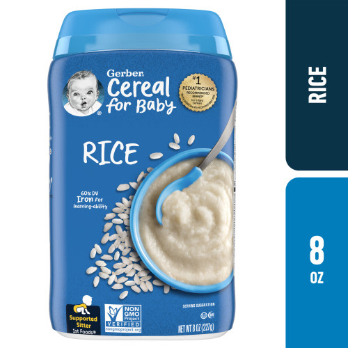 Gerber Stage 1 Baby Food, Rice Cereal, 8 oz Canister