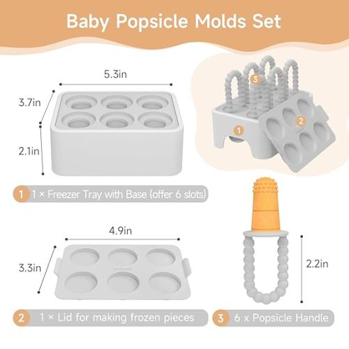 Morlike Baby Tiny Pops, 100% Silicone Popsicle Mold for Infants 4 Months +, Breastmilk Ice Pop Molds Teethers for Teething Relief, Baby Essentials, BPA Free & Dishwasher Safe (Grey) - Gray
