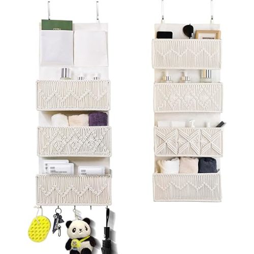 Nursery Over The Door Organizer 2PCS, Boho Decor Nursery Storage, Macrame Nursery Organizers and Toys Storage, Behind Door for Bathroom, Bedroom