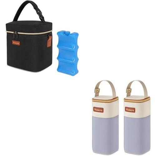 Breastmilk Cooler Bag with Ice Pack, 2pack Breastmilk Cooler Bags, Fits Baby Bottles up to 12 Oz Insulated Baby Bottle Bag with Button Handle
