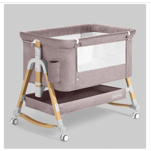 HARPPA Cuddly 3-in-1 Baby Bassinet Bedside Sleeper for Reflux | Attaches to Bed, Adjustable 5 Heights, Non-Toxic & CPSC Certified | Sturdy Aluminum Frame, Portable Wheels, Tool-Free Setup, Gentle Rocking | Perfect for Newborns, Infants, Small Spaces & Saf