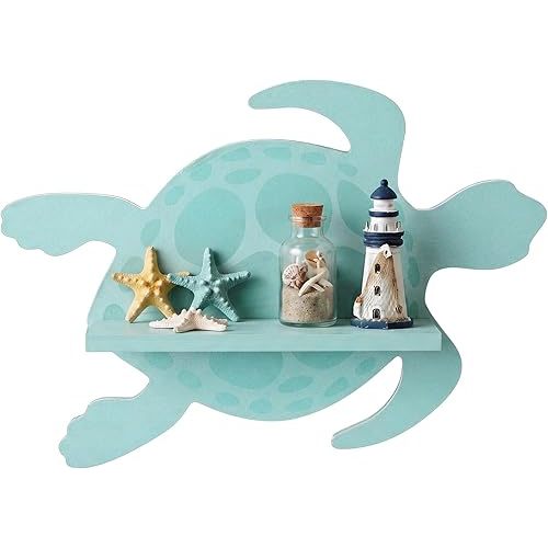 Novabright Sea Turtle Wall Shelf Wood Turtle Beach Ocean Decor Display Shelf Nautical Farmhouse Coastal Rustic Wall Mounted Organizer for Bedroom, Living Room, Lake House, Bathroom, Nursery Decor