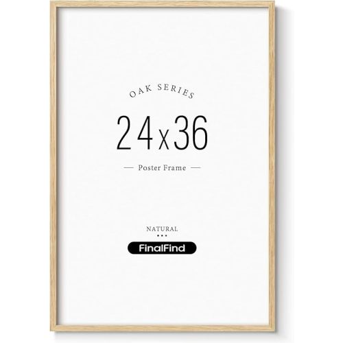 Minimalist 24x36 Poster Frame, Natural Solid Oak Wood 24 x 36 Picture Frame, Lightweight for Wall Moungting (Single, Oak)