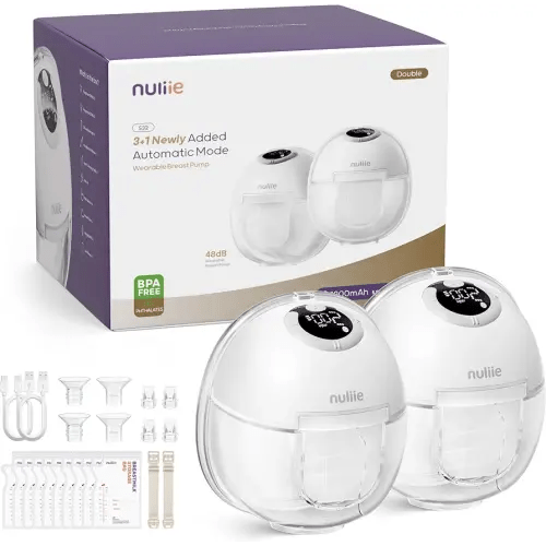 Nuliie Hands-Free Breast Pump, Wearable Breastfeeding Pump 4 Modes 9 Levels with 18/21/24MM Flange, Electric Breast Pump Portable, Replaced Pumping Accessories Included (Ghostwhite, 2 Packs)