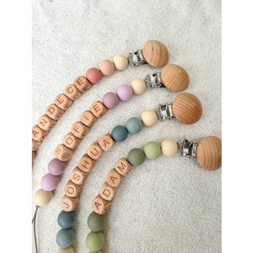 Personalized Pacifier Clip and Rattle set|Custom Baby shower Gift|Pastel Babygirl Binky Holder|Wooden Babyboy Dummy Chain|Newborn Gift