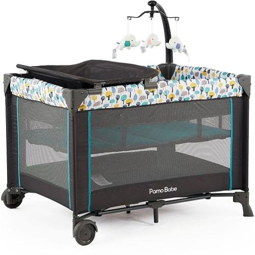 Pamo Babe Portable Crib for Baby, Portable Baby Playpen with Bassinet and Changing Table
