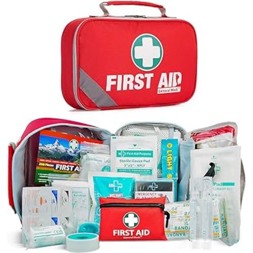 General Medi 2-in-1 First Aid Kit (215 Piece Set) + 43 Piece Mini First Aid Kit -Includes Eyewash, Ice(Cold) Pack, Moleskin Pad and Emergency Blanket for Travel, Home, Office, Car, Workplace